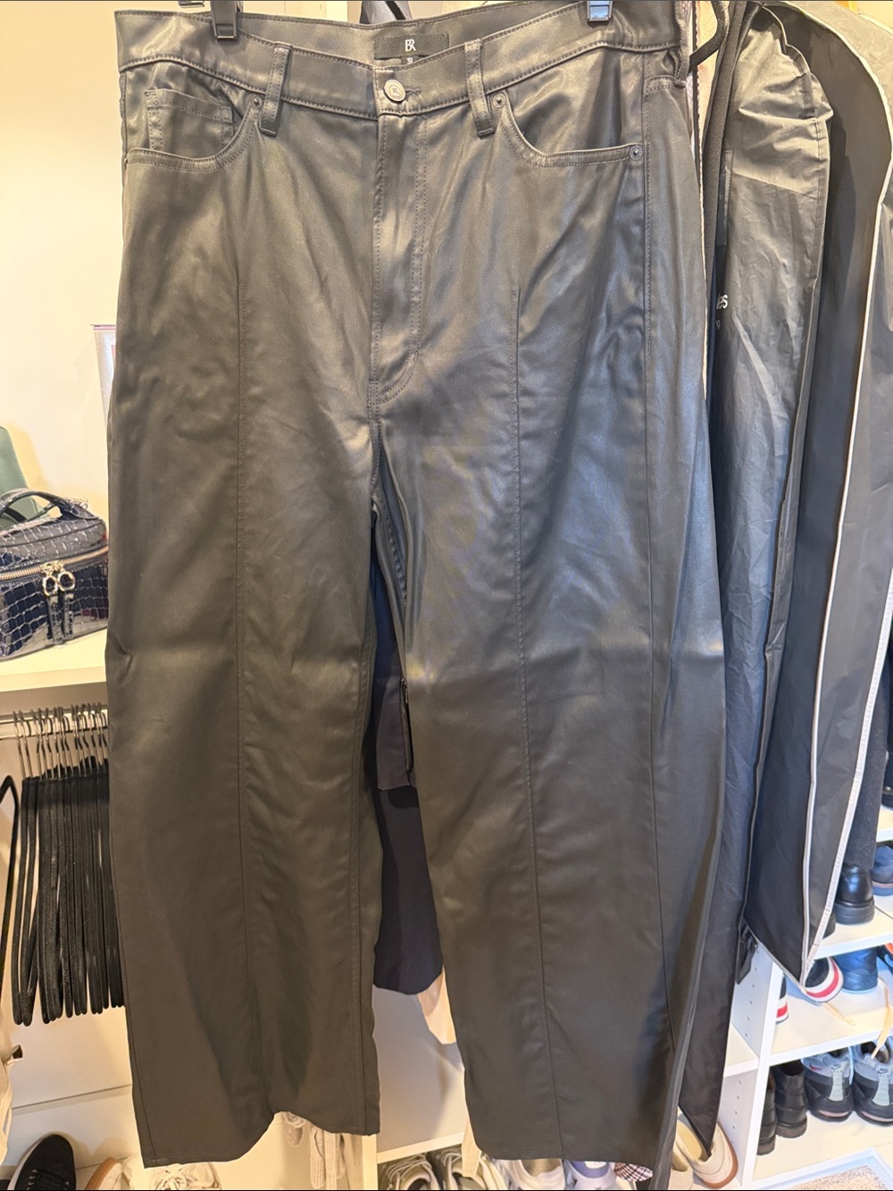 Banana Republic Wide Leg Faux Leather Pants in Black